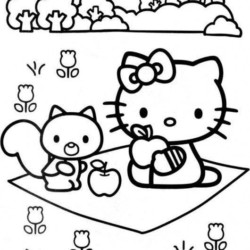 Uma página para colorir com um hello kitty e outros personagens